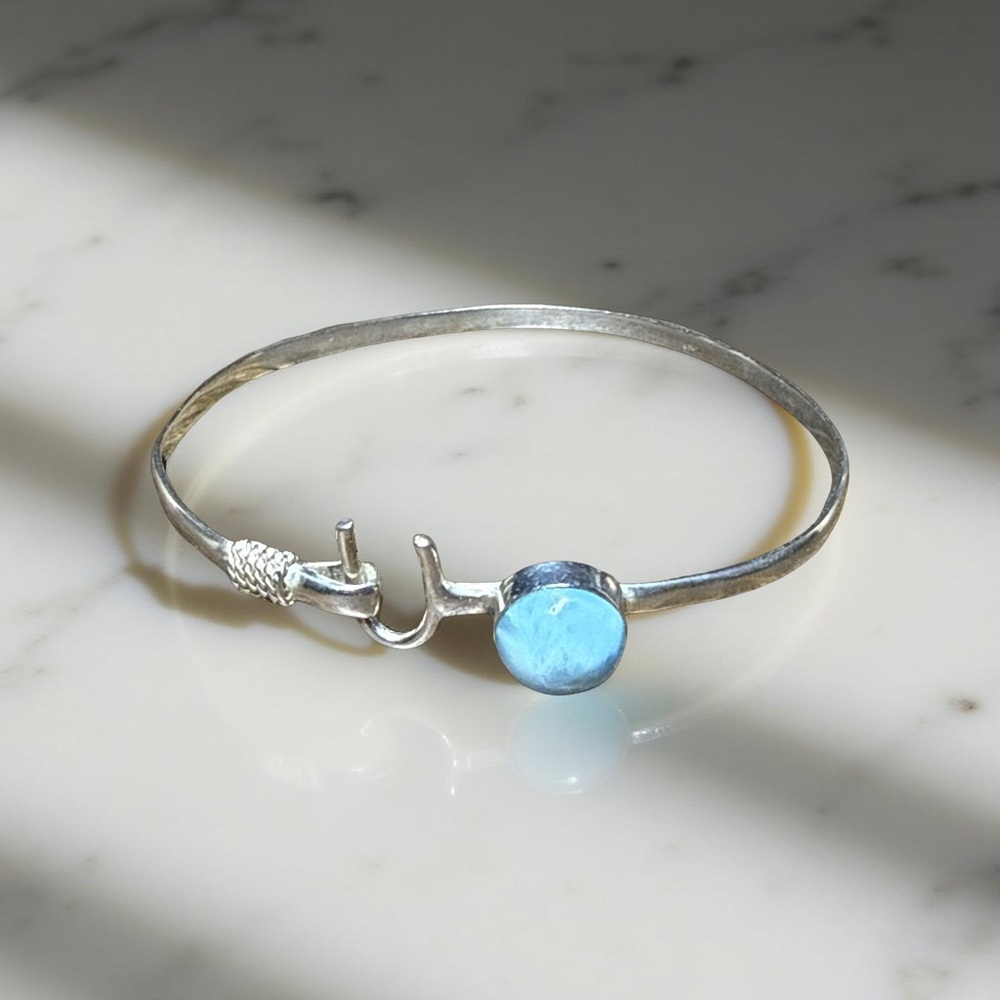 Sterling Silver Larimar Hook Bangle Bracelet Arti… - image 1